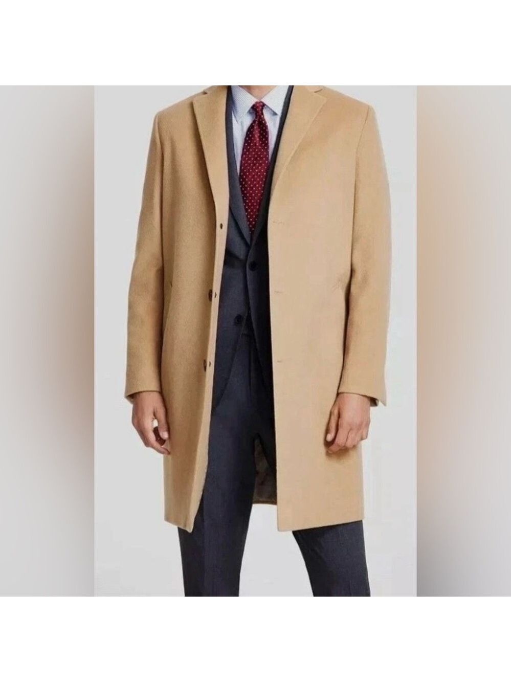 Brooks Brothers Men's Beige Wool Lined Logo Three-Button Jacket Coat Size 40R